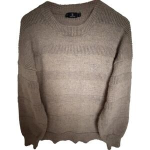 Volcom True To This Women's Small Taupe Textured Stripe Crewneck Sweater